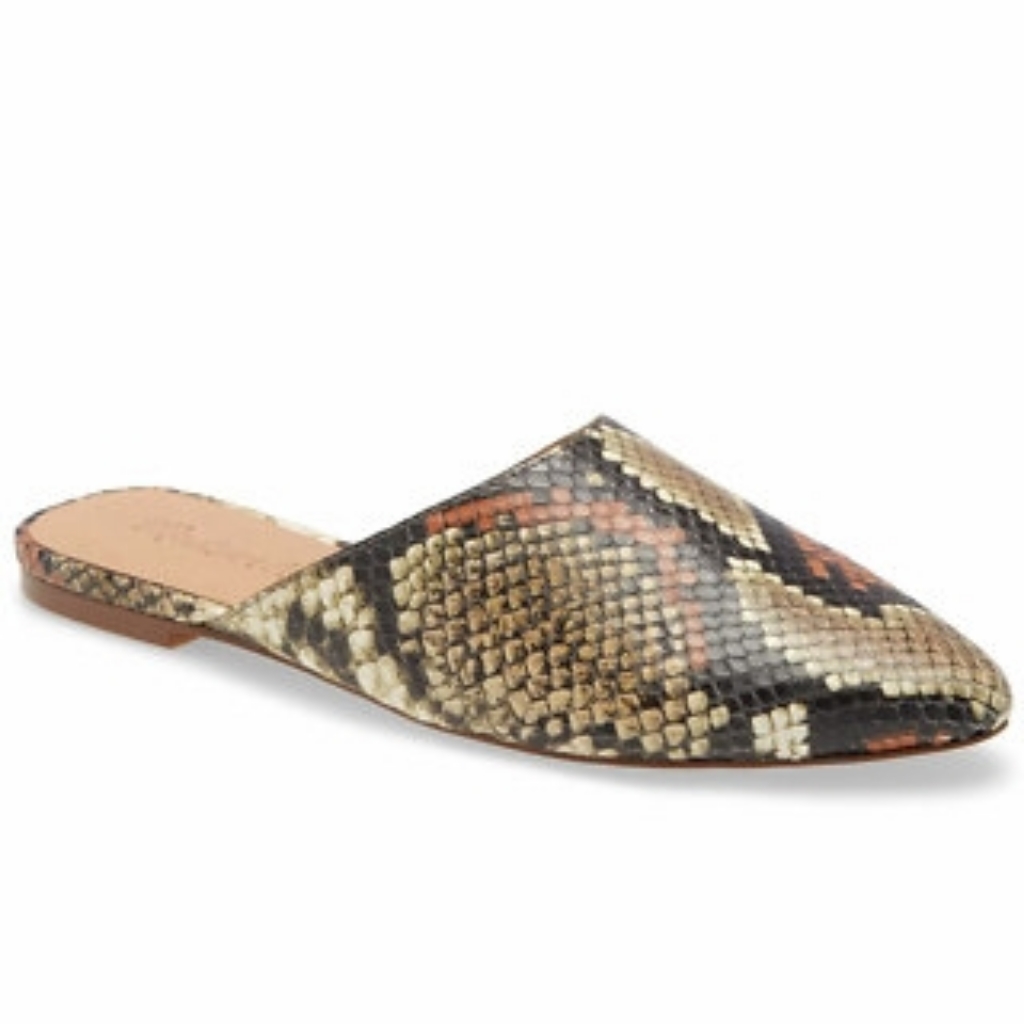 Madewell Snakeskin Print Leather Slide Mule In Tan, Black And Orange